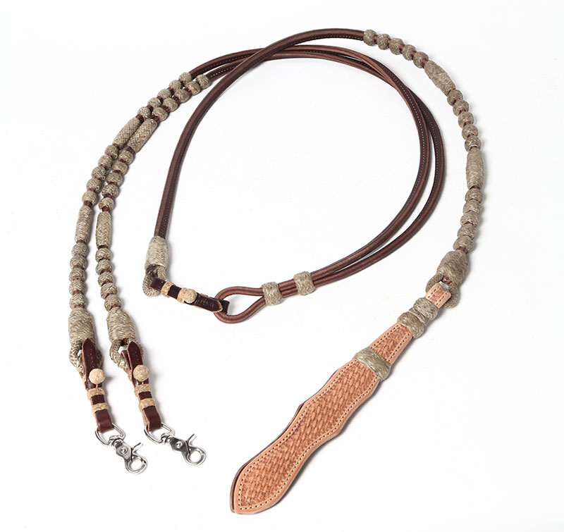 Leather Romal Reins with Rawhide Buttons - Dennis Moreland Tack